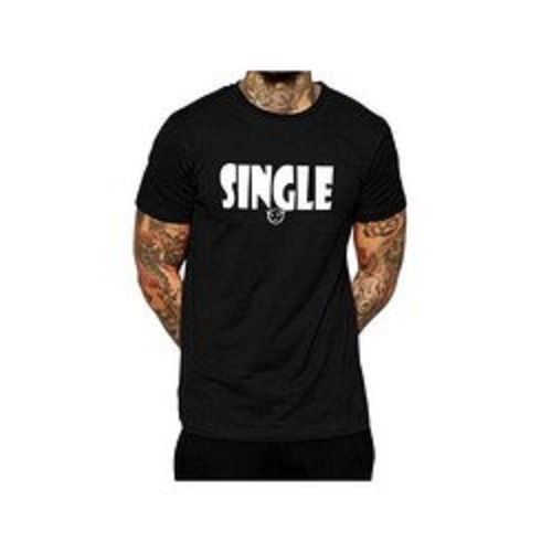 Half Sleeves Printed Cotton Black Color Mens Round Collar Neck T-shirt