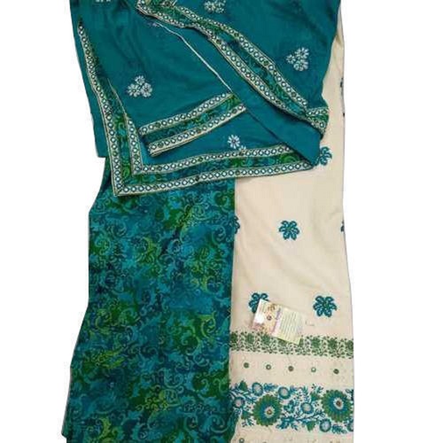 Women Party Wear Comfortable Breathable Floral Design Cotton Green Unstitched Salwar Suit 