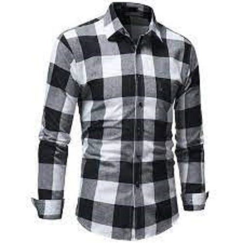 Men Breathable Casual Wear Full Sleeves Collar Neck Cotton Check Shirt Collar Style: Classic