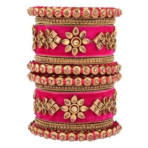 Multi Color Traditional Velvet Crystal Kundan Bangle Set For Festivals