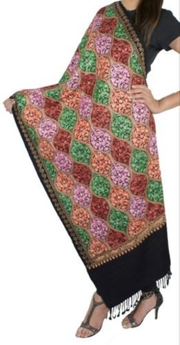 Multicolor Colored Heavily Embroidered Woolen Fabric Shawls For Women