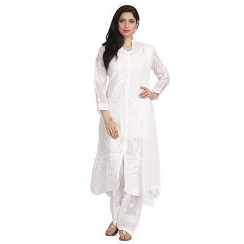 Plain White Ladies Cotton Silk Suits For Daily Wear