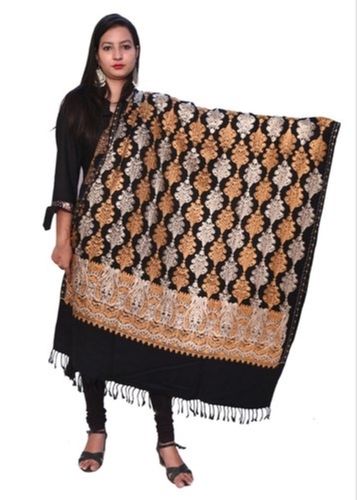 Uni Color Premium Quality Symmetrical Embroidered Woolen Shawl For Women