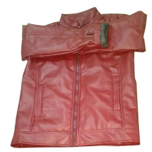 Comfortable To Wear Red Faux Leather Jacket