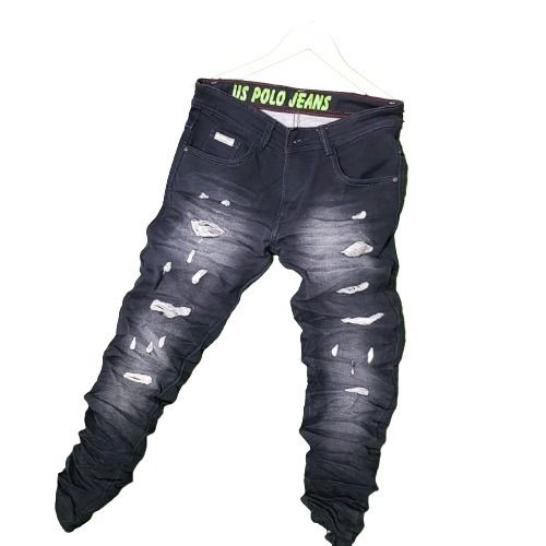 Straight Regular Fit All Season Resistance Washable Damaged Denim Jeans For Boys