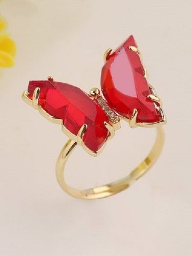 Stunning Gold Plated Red Crystal Butterfly Ring