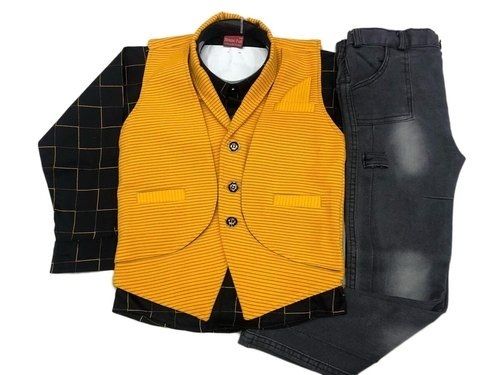 Yellow And Black Boy Kids Suit Set Age Group: 1-7