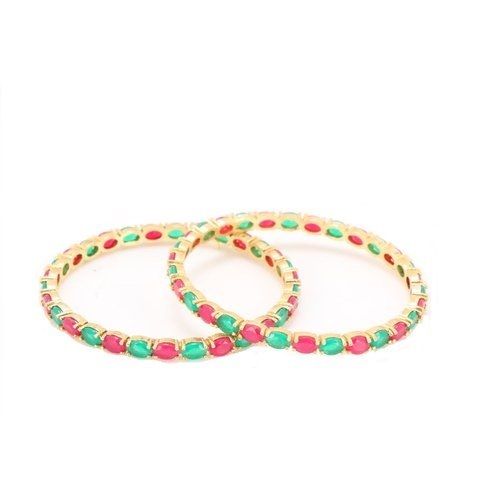 Alloy Material 80 Gram Weight With Kundan Crystal Rhinestone Bangle Set