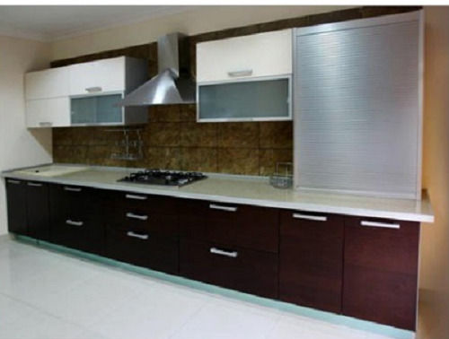 Corrosion Resistant Marble Top Easy To Clean Modern Wooden Modular Kitchen