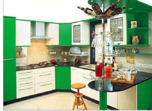 Eco Friendly Granite Top Fire Resistance Wooden L Shaped Modular Kitchen