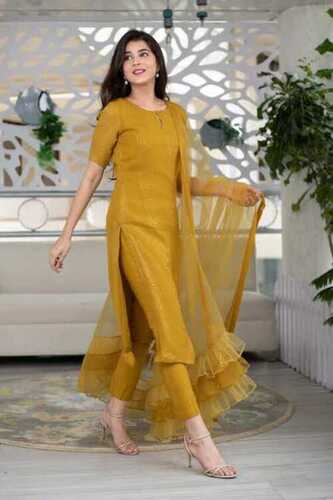 ladies plain cotton short sleeves salwar kameez with dupatta 898