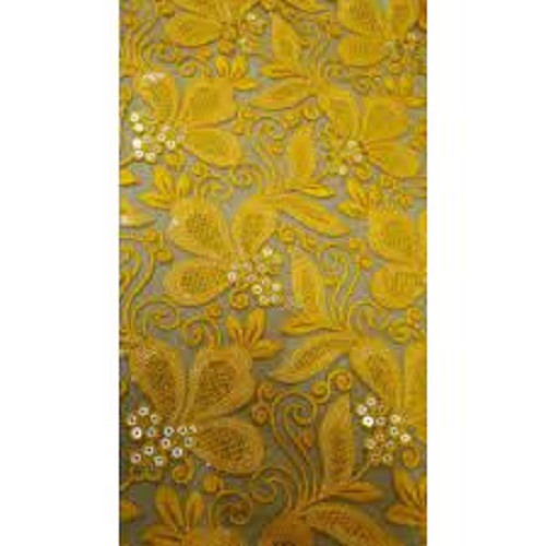 Net Lace - Net Silk Fabric 3-7 mm Length, 6 Inch Width | Yellow, Plain Pattern, One-Sided with Bead Decoration, Fade & Wrinkle Resistant