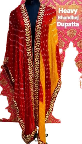 Red And Yellow Color Bandhani Dupatta