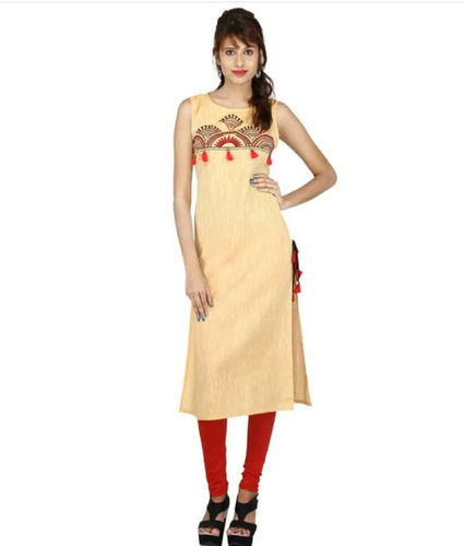 Red and Cream Color Sleeveless Kurtis