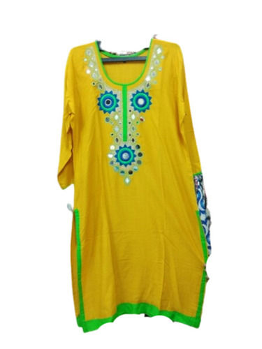 Comfortable To Wear Yellow Synthetic Kurti