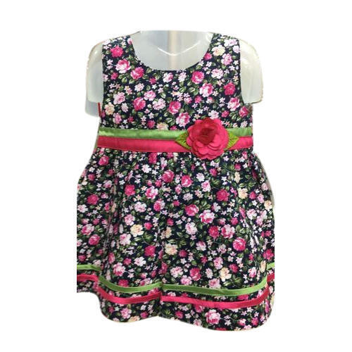 Comfortable Multi Color Printed Sleeveless Round Neck Cotton Baby Frock