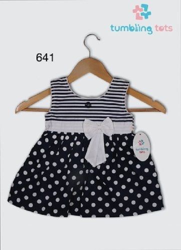 Dot Printed Round Neck And Sleeveless Cotton Baby Frocks For Daily Wear