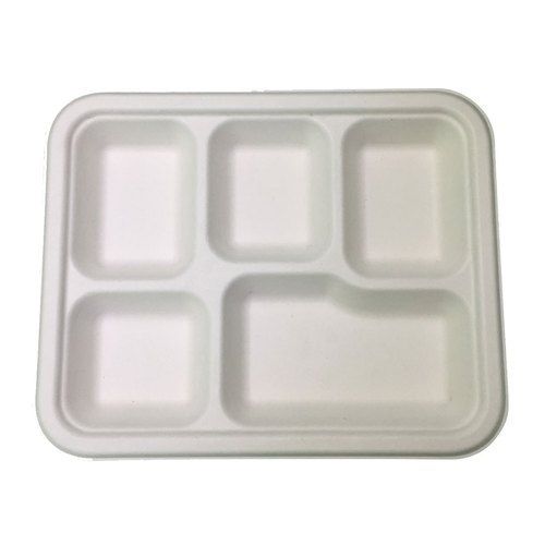 Eco Friendly Durable White 5 CP Disposable Plastic Food Meal Tray