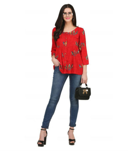 Designer Red Color Printed Top