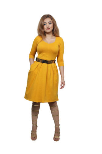 Mustard Yellow Color Skater Pocket Dress