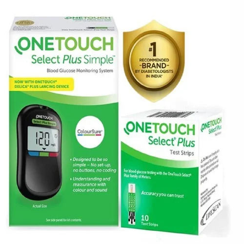 OneTouch Select Plus Simple Glucometer 10 Strips for Personal and Clinical Use