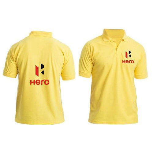 पुरुषों के लिए प्रिंटेड पोलो नेक और हाफ स्लीव्स कॉटन फैब्रिक प्रमोशन टी शर्ट