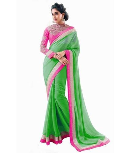 Semi Party Wear Chiffon Fabric Saree With Embroidered Blouse Lightweight And Comfortable
