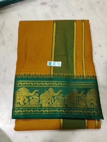 White Free Size And Hand Wash Jacquard Border Cotton Dhorti For Festive Wears