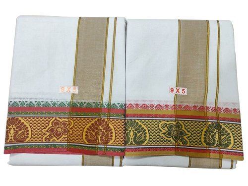 Black Free Size And Hand Wash Jacquard Border Cotton Dhorti With Anti Wrinkle Properties