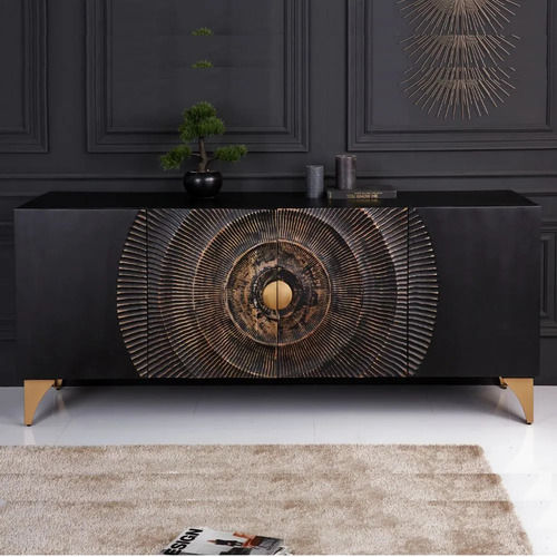 Handmade Golden Sunset Black Lacquered Mango Wood Sideboard For Home