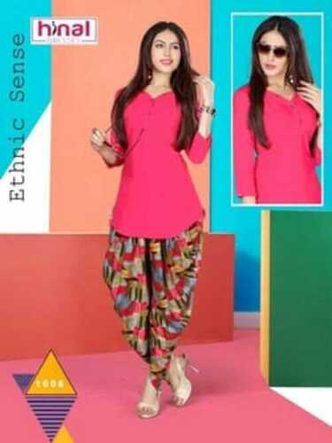 Ladies Pink Patiala Kurti Pajama Set, 100% Cotton, 32 Inches Kurti Length Core Material: Harwood