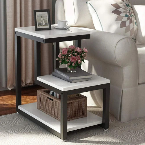 Modular Engineered Wood And Metal Side Table With Storage Shelf For Home