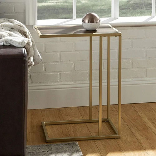 Modular Golden Finish Engineered Wood And Metal Accent Side Table For Laptop