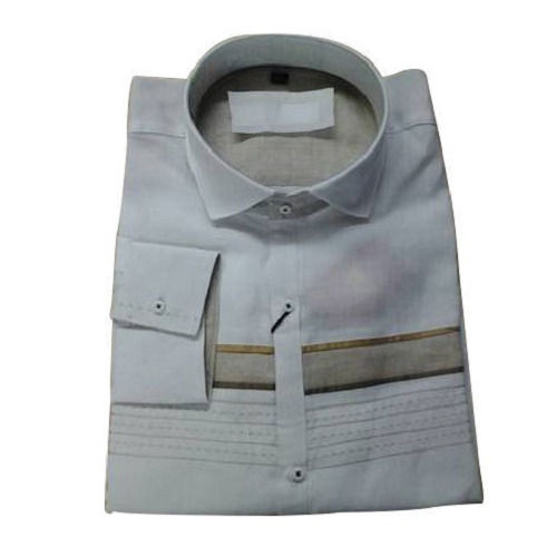 Straight Collar Full Sleeves And Stripes Plain Printed Casual Wear Cotton T Shirt For Men'S