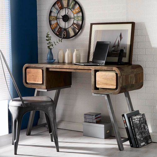 100% Reclaimed Metal And Wood Vintage Otto Desk Cum Console Table For Home