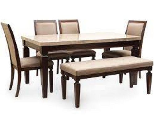 Rectangular Marble Dining Table With Bench, 6 Seater