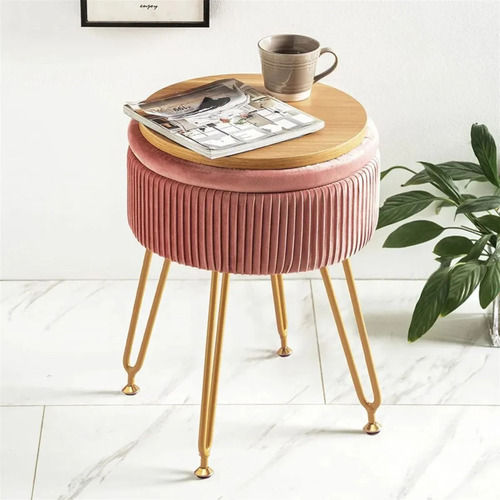 Modular 18 Inch Mango Solid Wood Metal Vanity Stool With Storage