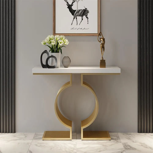 White And Gold Geometric Metal Base Console Table For Home And Hotels