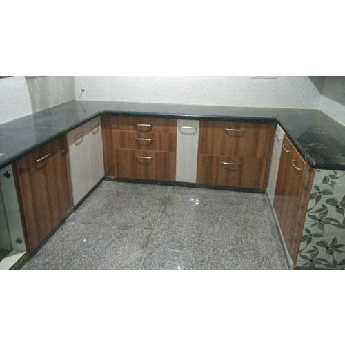 पिंक (गुलाबी) साफ करने में आसान दीमक प्रूफ भूरा और सफेद U आकार का लकड़ी का मॉड्यूलर किचन