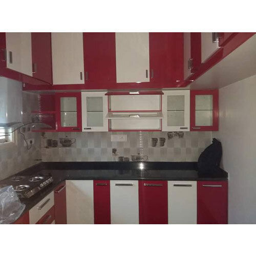 Metal Elegant Look Sturdy Design Red And White Polished Modern Modular Kitchen