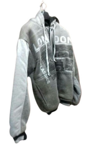 Kids Grey Colour Printed Full Sleeves Winter Hoodies