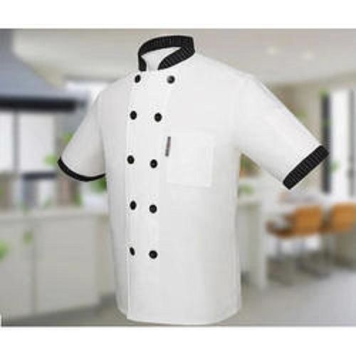 Silver Polyester Fabric Half Sleeve And Medium Size Washable White Chef Coat