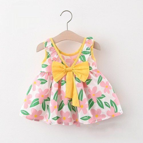 Black Printed Flower Pattern Sleeveless Soft Cotton Baby Frock Beautiful Dress