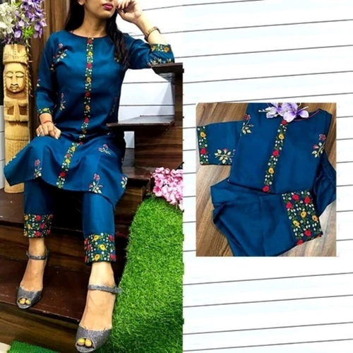 Royal Blue Color Embroidered Kurti 
