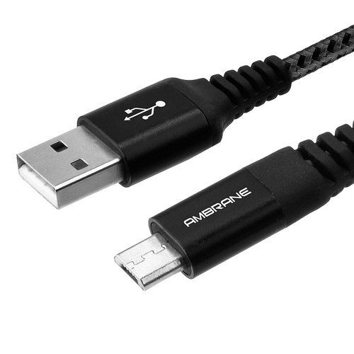 Silver Ultra-Fast Charging Ambrane Braided Micro Data Cable For All Mobiles