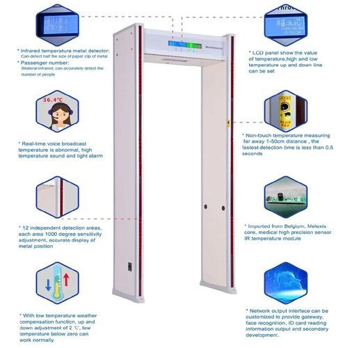 Door Frame Metal Detector With Temperature Scanner Application: Industrial Uses