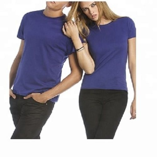  Casual Wear Round Neck Short Sleeves Blue Cotton Plain T-Shirt For Couple