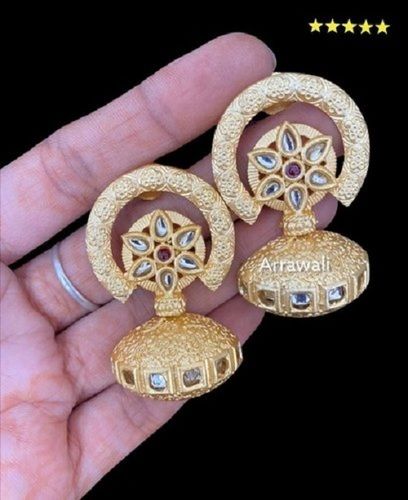 Elegant Look Round Shape Brass Material Matt Finishing Gold Plated Earrings