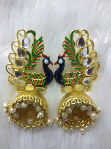 Fancy Design Brass Material Party Wear Blue Color Peacock Jhumki Earring