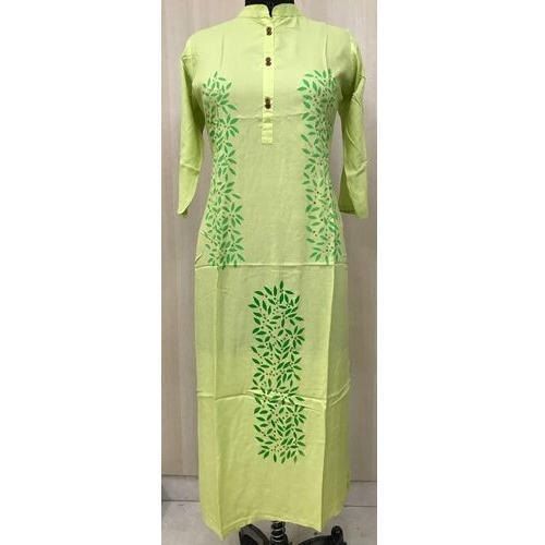 3/4th Sleeve Machine Wash Casual Wear Stitched Ladies Rayon Long Kurti